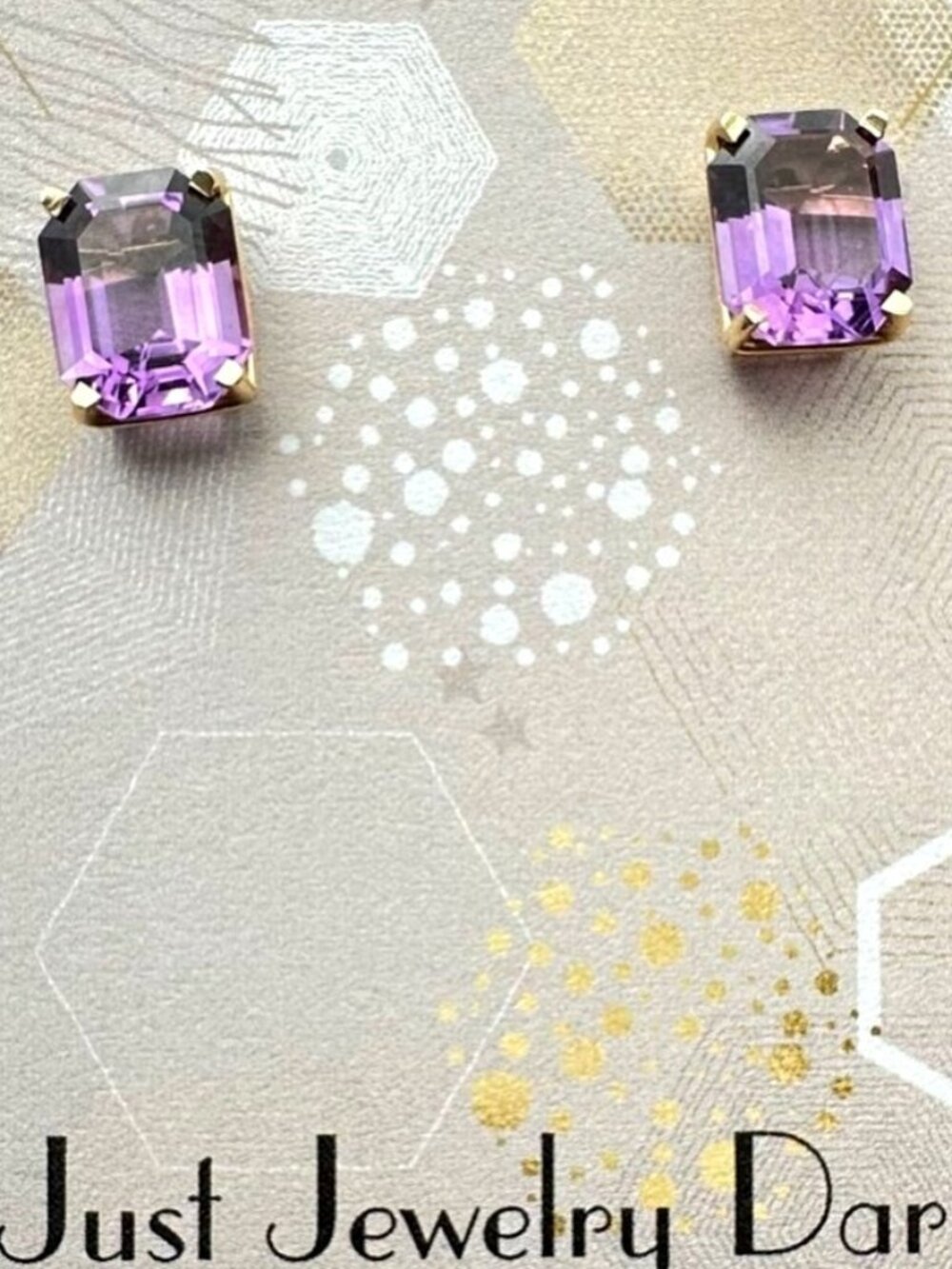 14K Yellow Gold Purple Amethyst Gemstone Stud Pierced Earrings Womens Best Gift